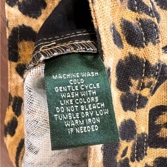Cheetah Print Linen Cotton Button Front Pencil Skirt Sz 8 Lauren Ralph Lauren - Picture 4 of 5